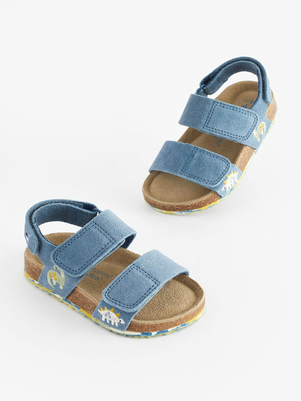 Blue Dino Wide Fit (G) Leather Touch Fastening Corkbed Sandals