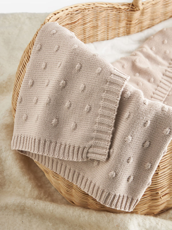 Mink Brown 100% Cotton Spot Baby Knitted Blanket