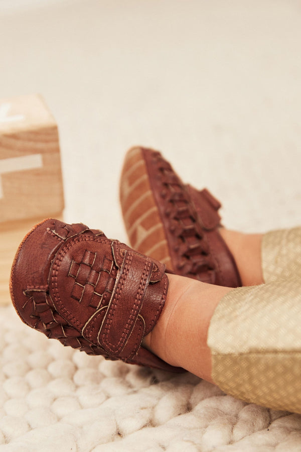 Tan Brown Woven Baby Loafers (immediate)