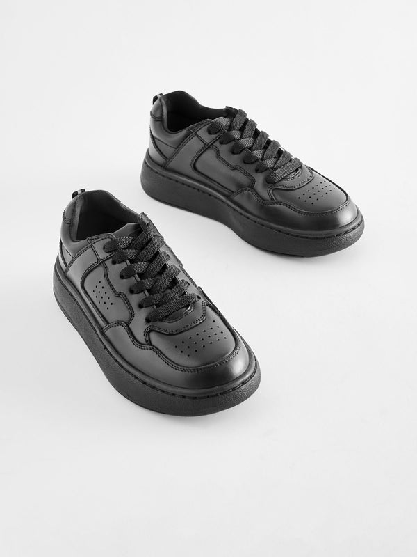Black Standard Fit (F) School Leather Lace Up Shoes