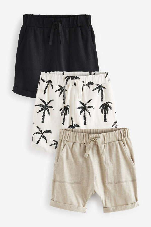 Monochrome Palm Trees All Over Print Lightweight Jersey Shorts 3 Pack (3mths-7yrs)