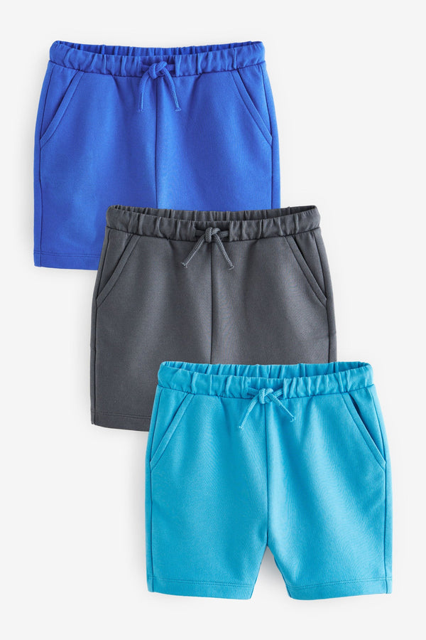 Blue/Teal/Mineral 100% Cotton Jersey Shorts 3 Pack (3mths-7yrs)