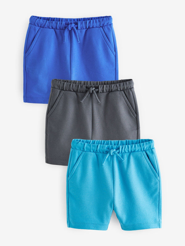 Blue/Teal/Mineral 100% Cotton Jersey Shorts 3 Pack (3mths-7yrs)