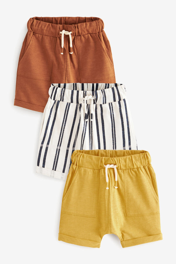 Ochre Yellow Stripe All-Over Print Lightweight 100% Cotton Jersey Shorts 3 Pack (3mths-7yrs)