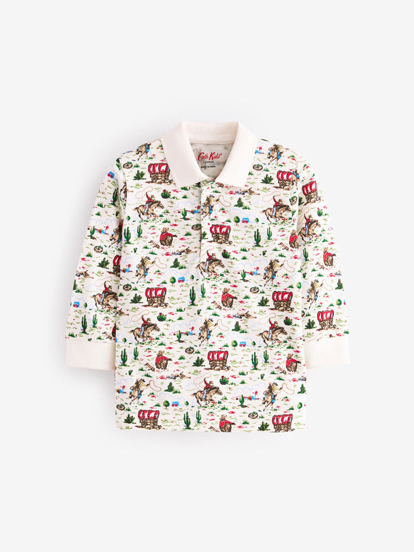 Ecru White Cath Kidston 100% Cotton Long Sleeve Polo Shirt (3mths-7yrs)
