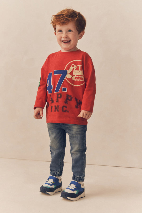 Red Badges 100% Cotton Long Sleeve Varsity T-Shirt (3mths-7yrs)