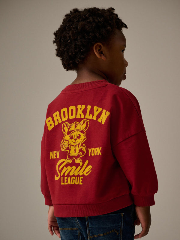 Red 100% Cotton Long Sleeve Varsity T-Shirt (3mths-7yrs)