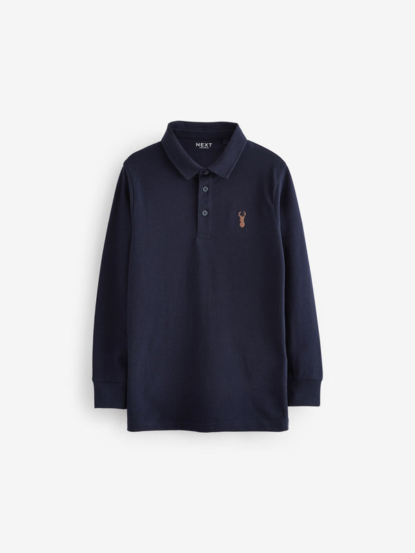 Navy Blue Long Sleeve Polo Shirt (3-16yrs)