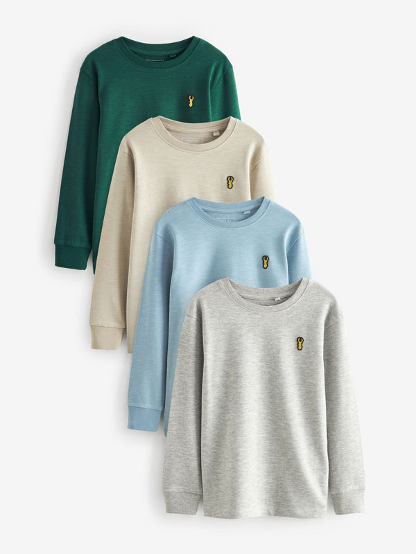 Green/Grey/Ecru/Blue Stag Logo Long Sleeve Cosy T-Shirts 4 Pack (3-16yrs)