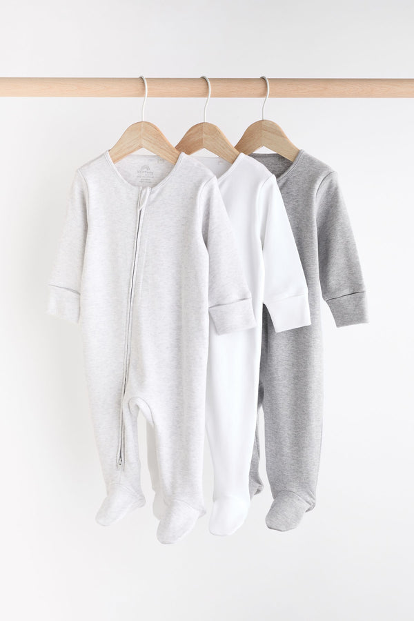 Grey Baby 100% Cotton Sleepsuits 3 Pack (0mths-3yrs)