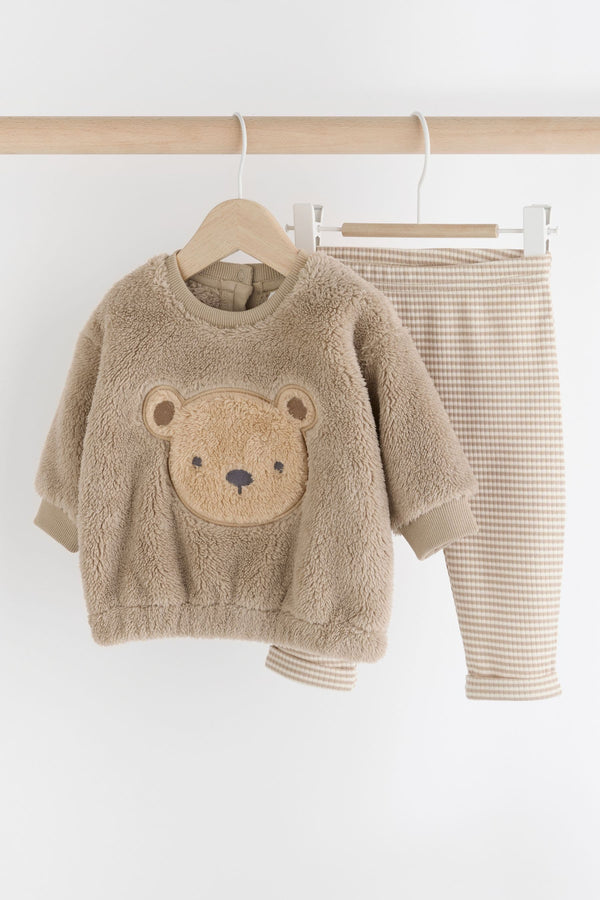 Neutral Bear Baby Cosy Fleece 100% Cotton Top and Leggings Set (0mths-2yrs)