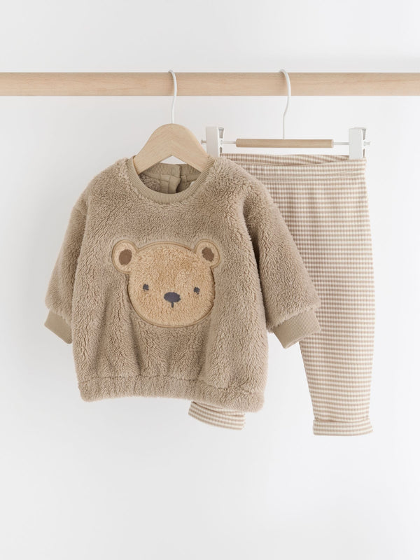 Neutral Bear Baby Cosy Fleece 100% Cotton Top and Leggings Set (0mths-2yrs)