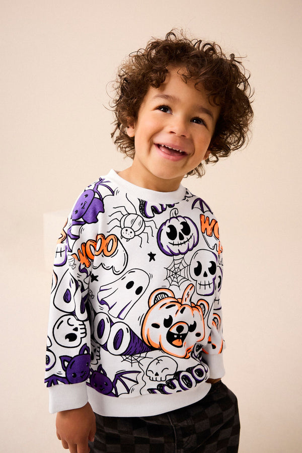 White/Purple Halloween Crew Neck Ghosts Sweatshirt (3mths-7yrs)