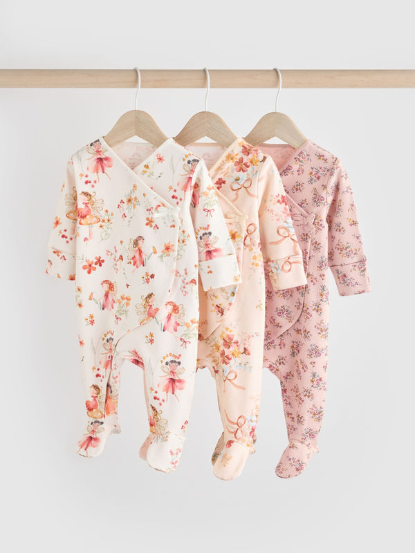 Pink/Cream 100% Cotton Wrap Baby Sleepsuit (0-2yrs)