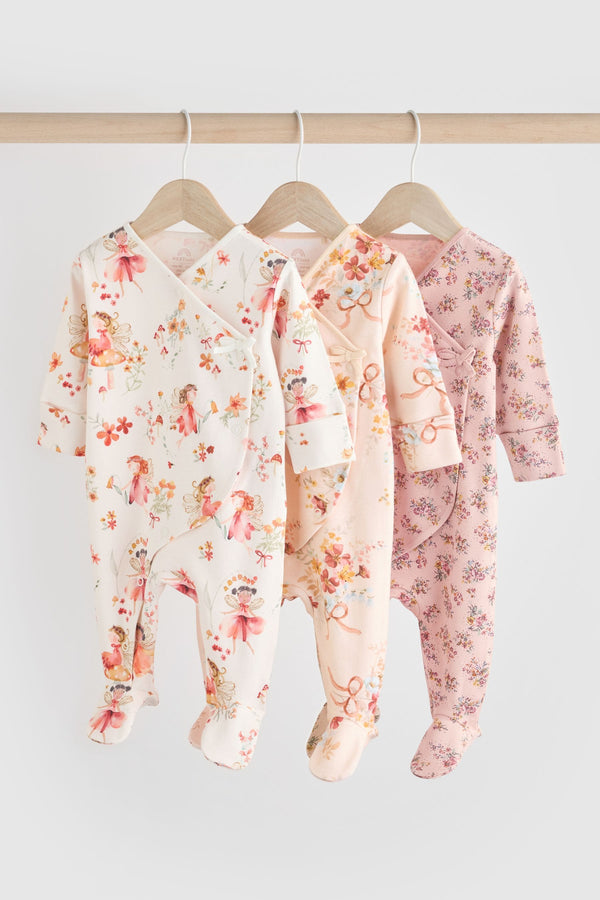 Pink/Cream Baby Wrap Sleepsuits 3 Pack (0-2yrs)