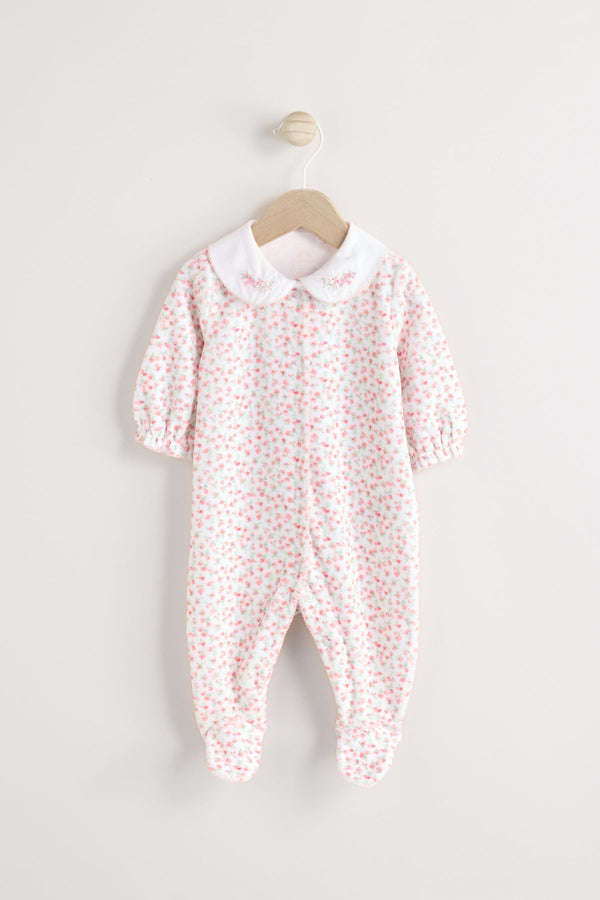 White Ditsy Baby Velour Sleepsuit (0mths-3yrs)