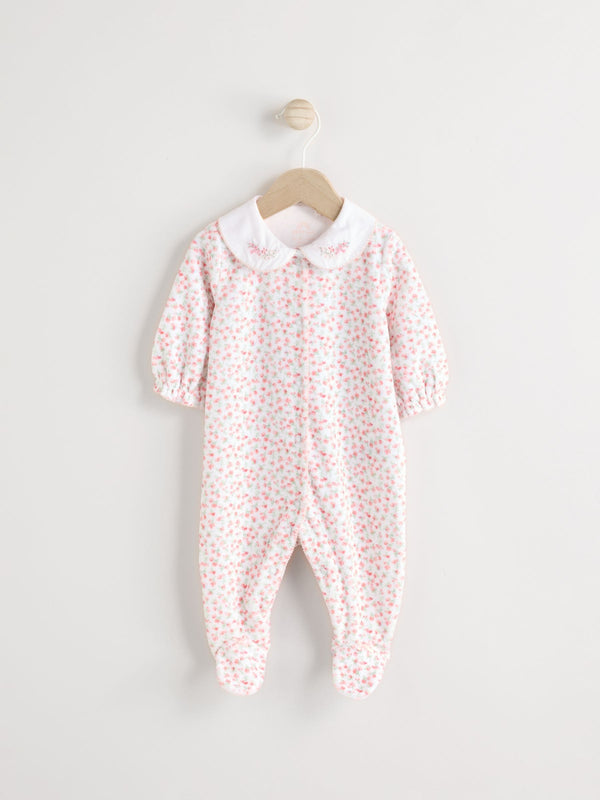 White Ditsy Velour Baby Sleepsuit (0mths-3yrs)