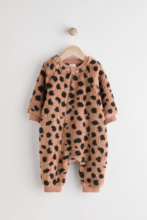 Brown Heavyweight Fleece Baby Sleepsuit