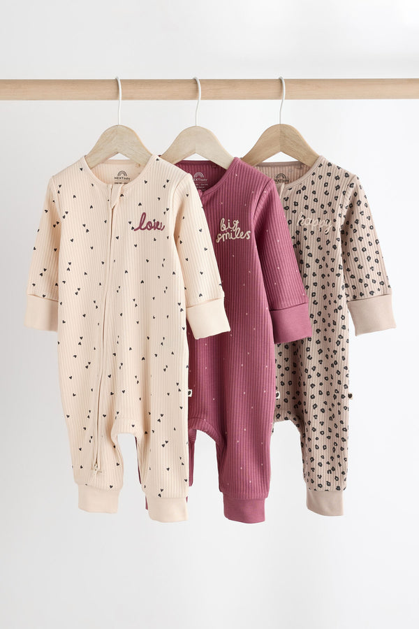 Neutral Baby Two Way Zip Footless Sleepsuits 3 Pack (0mths-3yrs)