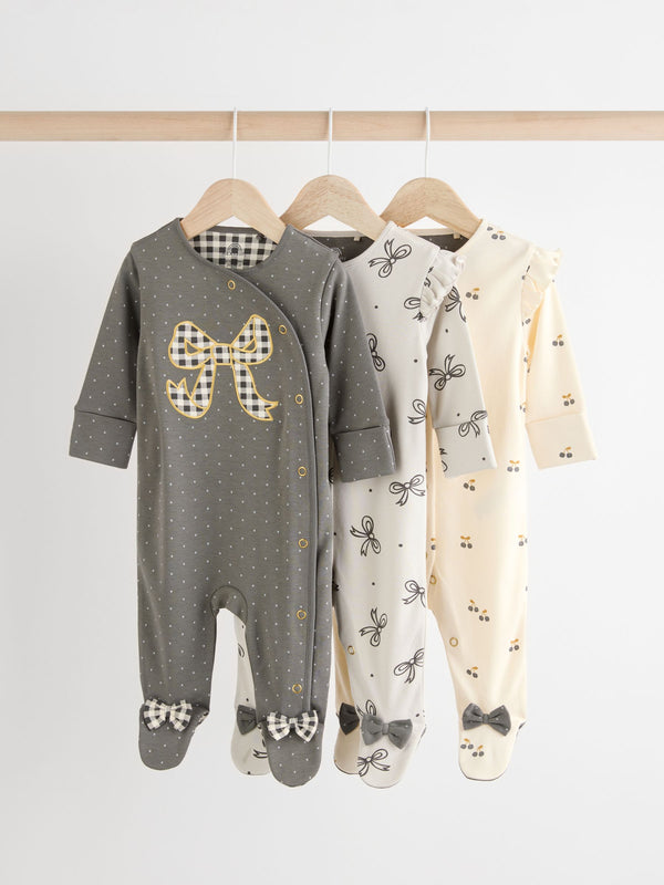 Grey Baby 100% Cotton Sleepsuits 3 Pack (0mths-2yrs)