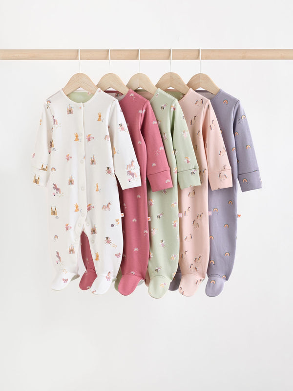 Pastel Character 5 Pack Baby Sleepsuits (0-2yrs)