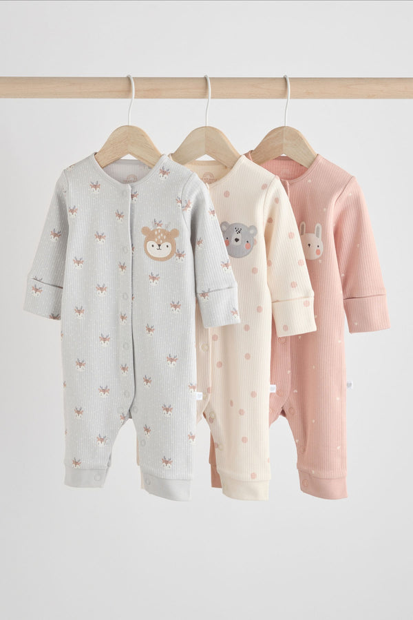 Grey/Pink Baby Footless Sleepsuits 3 Pack (0mths-3yrs)