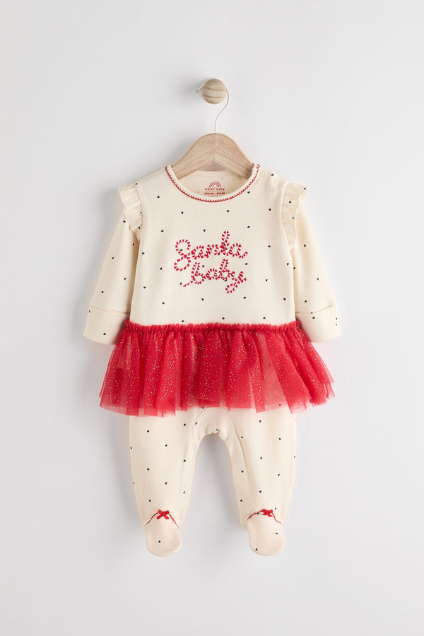 Red/Cream Santa Baby Christmas Tutu Sleepsuit (0mths-2yrs)