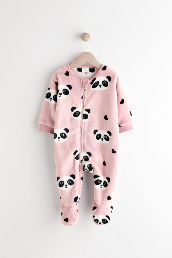 Pink panda Baby Zip Fleece Sleepsuit