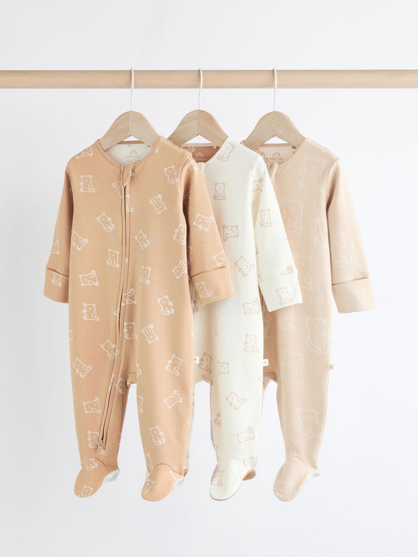 Neutral Baby Bear 100% Cotton Sleepsuits 3 Pack (0-2yrs)