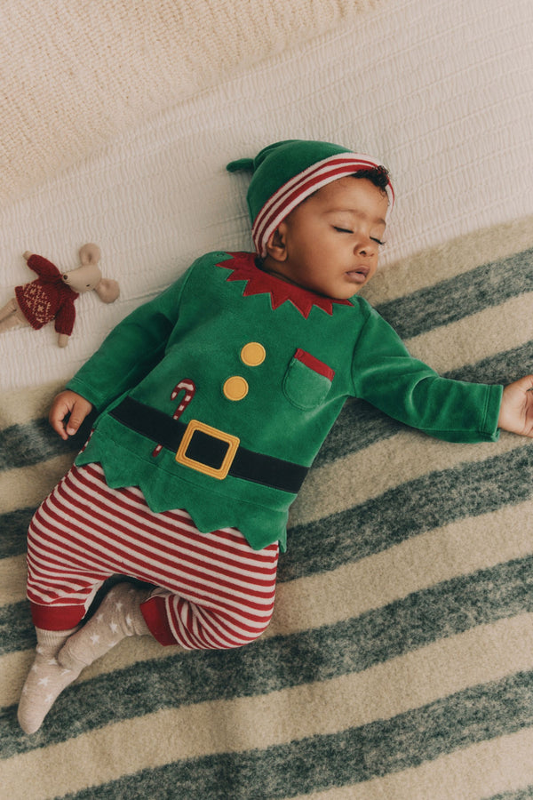 Green Elf Baby Christmas Pudding Sleepsuit Pack (0mths-2yrs)