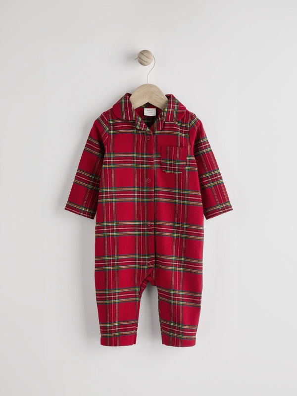 Red Check Baby Matching Family Christmas Flannel Check 100% Cotton Sleepsuit(immediate)