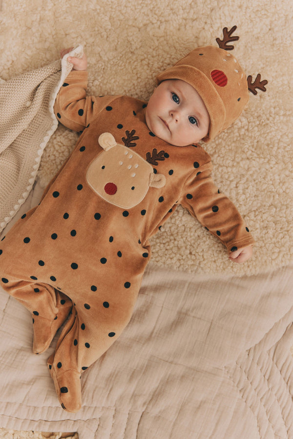 Brown Reindeer Baby Christmas Pudding Sleepsuit Pack (0mths-2yrs)