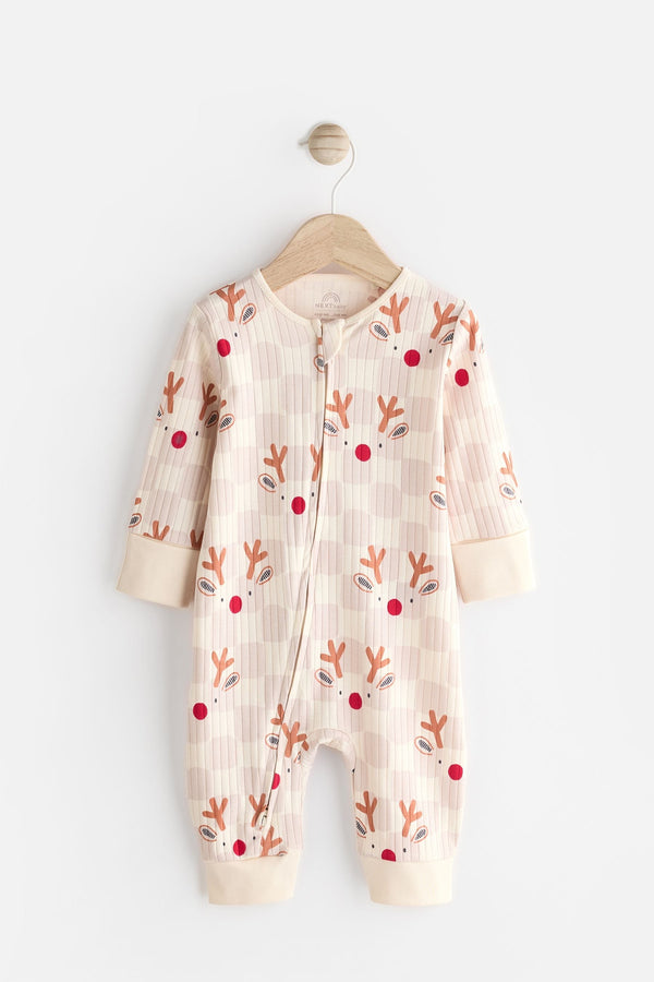 Neutral Reindeer Baby Christmas Sleepsuit (0mths-3yrs)