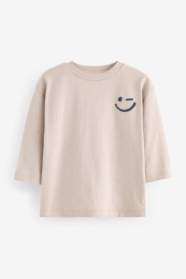 Ecru Cream Long Sleeve Semi Plain T-Shirt (3mths-7yrs)