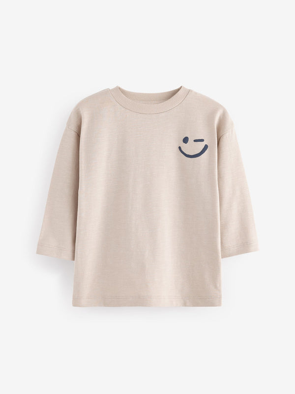 Ecru Cream Long Sleeves Semi Plain T-Shirt (3mths-7yrs)