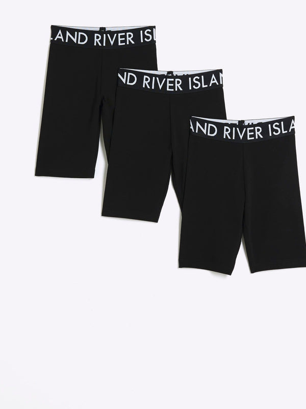 River Island Black Waistband 100% Cotton Cycle Shorts 3 Pack