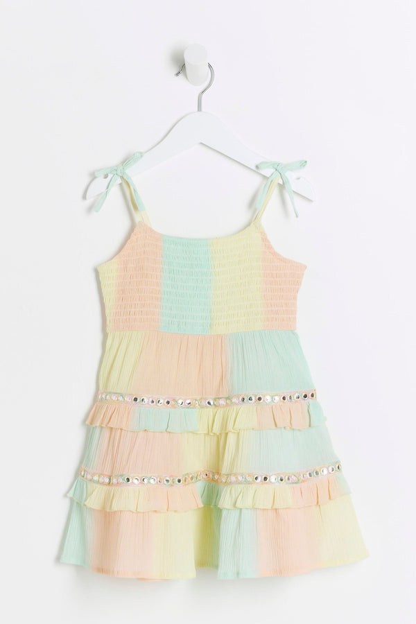 River Island Girls 100% Cotton Ombre Mirror Trim Dress