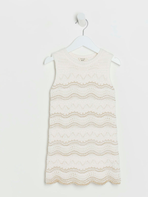 River Island Cream Mini Girls 100% Cotton Crochet Dress