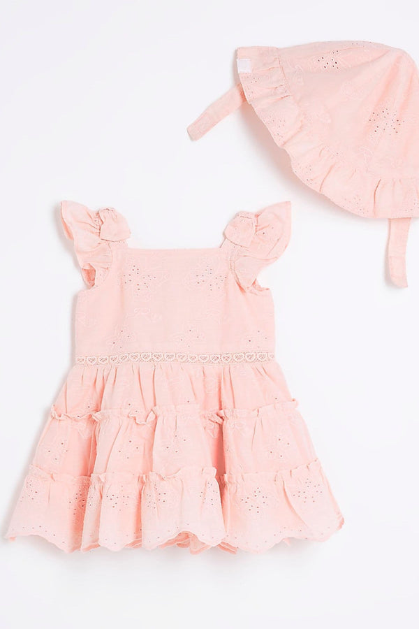 River Island Baby Girls Broiderie Dress and Hat Set