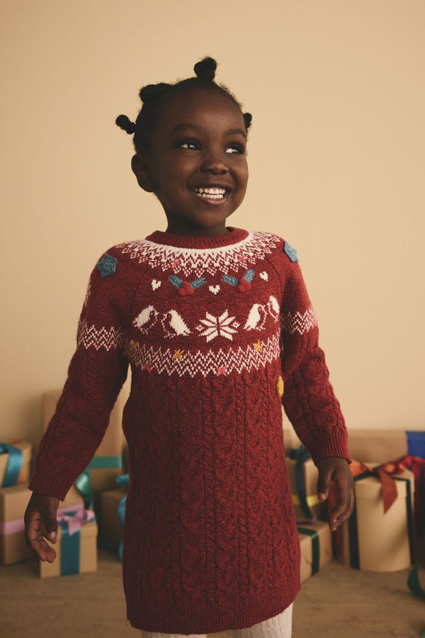 Red Fairisle Pattern Christmas Jumper Dress (3mths-7yrs)