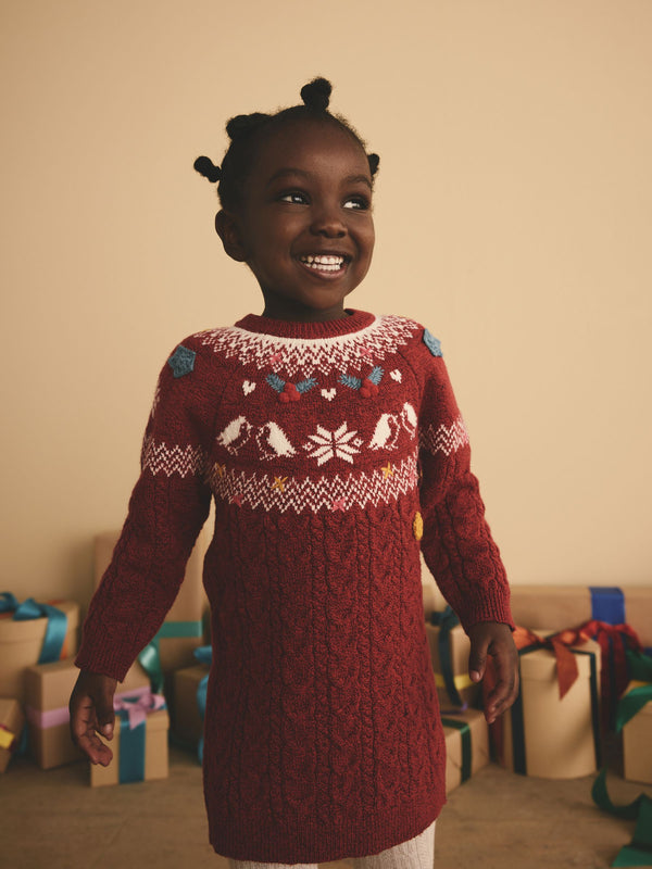 Red Fairisle Pattern Christmas Jumper Dress (3mths-7yrs)