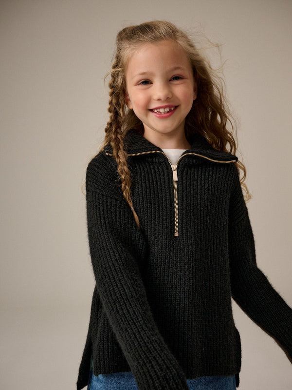 Black Zip Neck Jumper (3-16yrs)