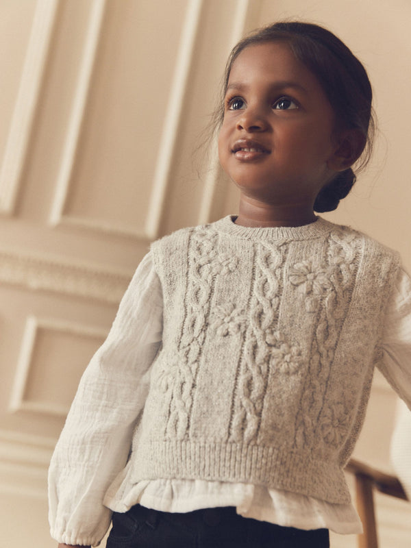 Grey 100% Cotton Mock Layer Knit Jumper (3mths-7yrs)