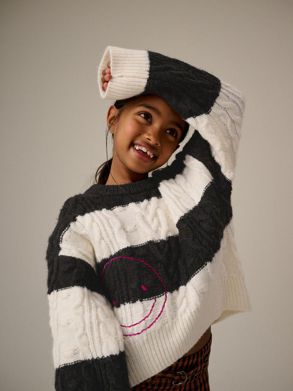Black/White Cable Boxy Jumper (3-16yrs)