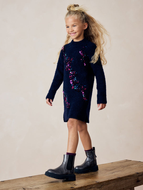 Navy Sequin Jumper Dress (3-16yrs)