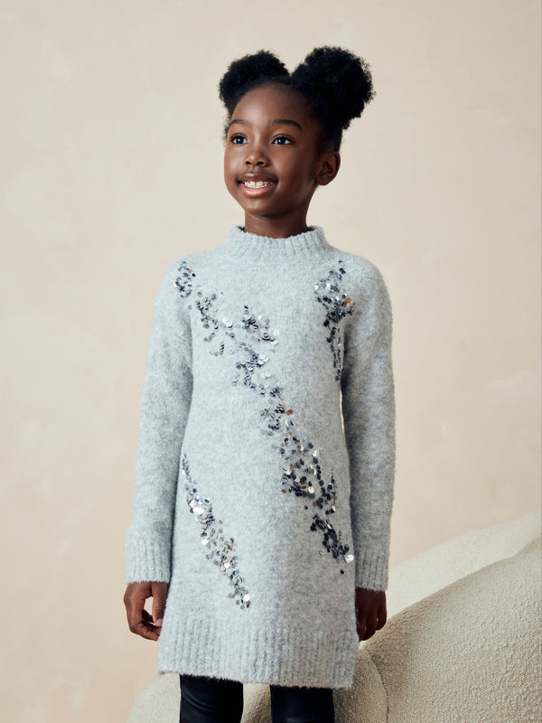 Grey Sequin Jumper Dress (3-16yrs)