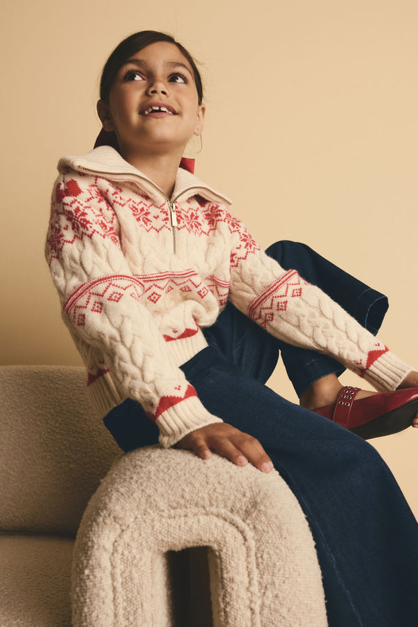 Red Fairisle Pattern Zip Neck Jumper (3-16yrs)