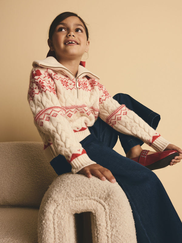 Red Fairisle Pattern Zip Neck Jumper (3-16yrs)