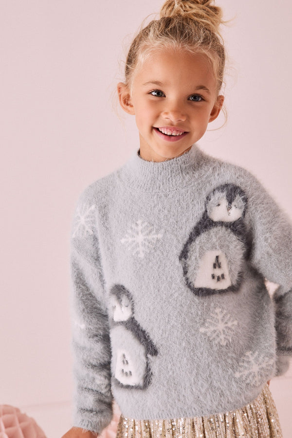 Grey Christmas Penguin Jumper (3-16yrs)