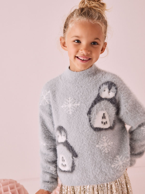 Grey Christmas Penguin Jumper (3-16yrs)